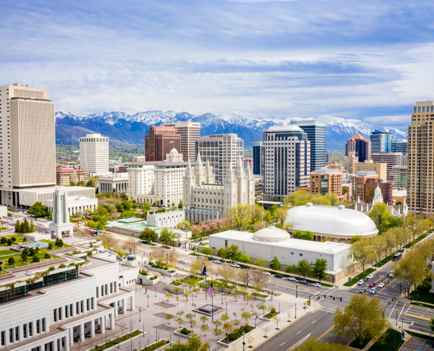 Downtown Salt Lake in April Close Up Facing South East