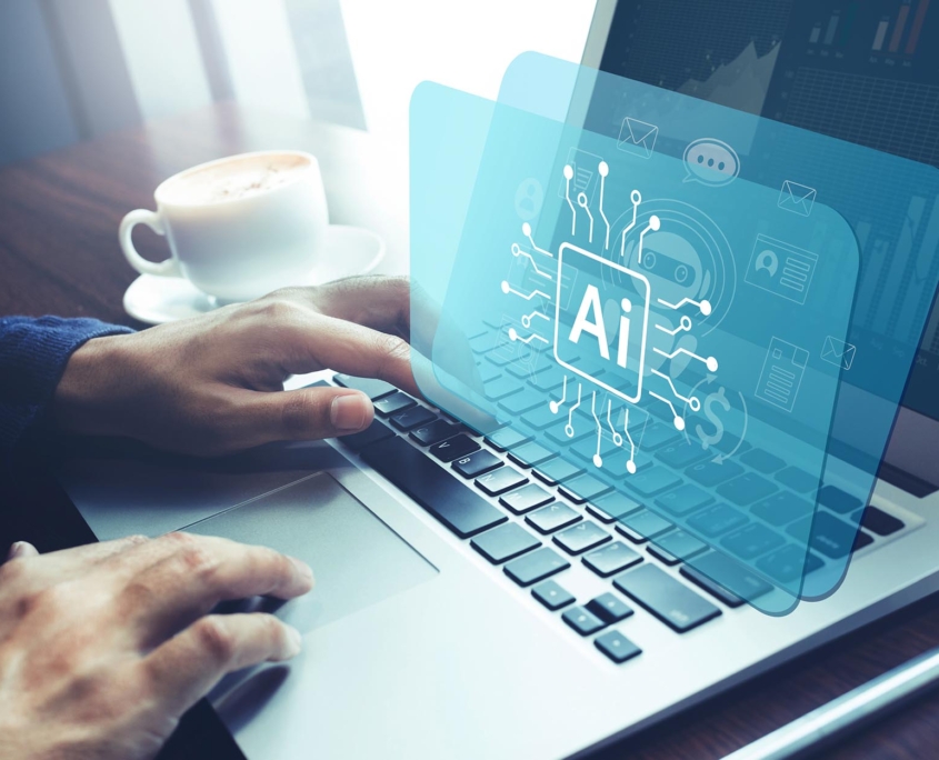 Business worker using laptop with Artificial Intelligence