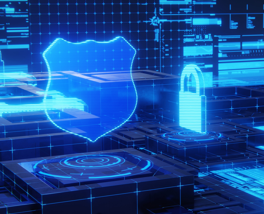 Concept of cybersecurity and data protection. 3D rendering Concept of cybersecurity and data protection. 3D rendering